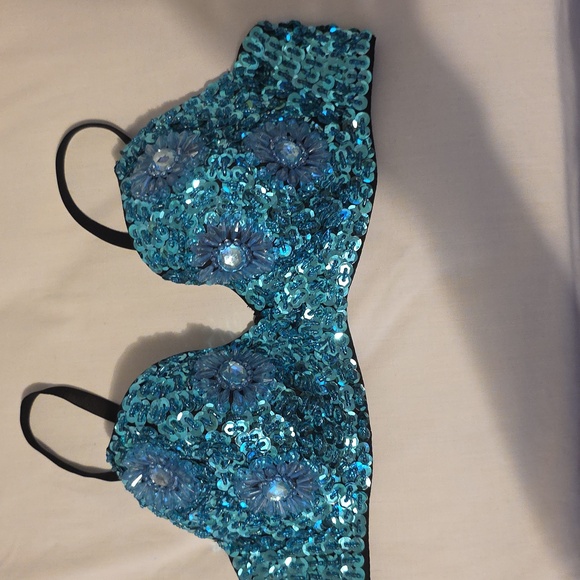 Sequin Embellished Teal Bra - Picture 4 of 6
